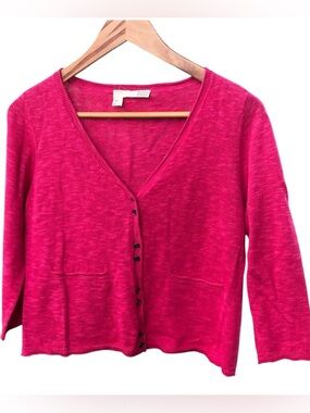 Eileen Fisher Raspberry Pink Linen Cotton Cardigan Petite S Button Front